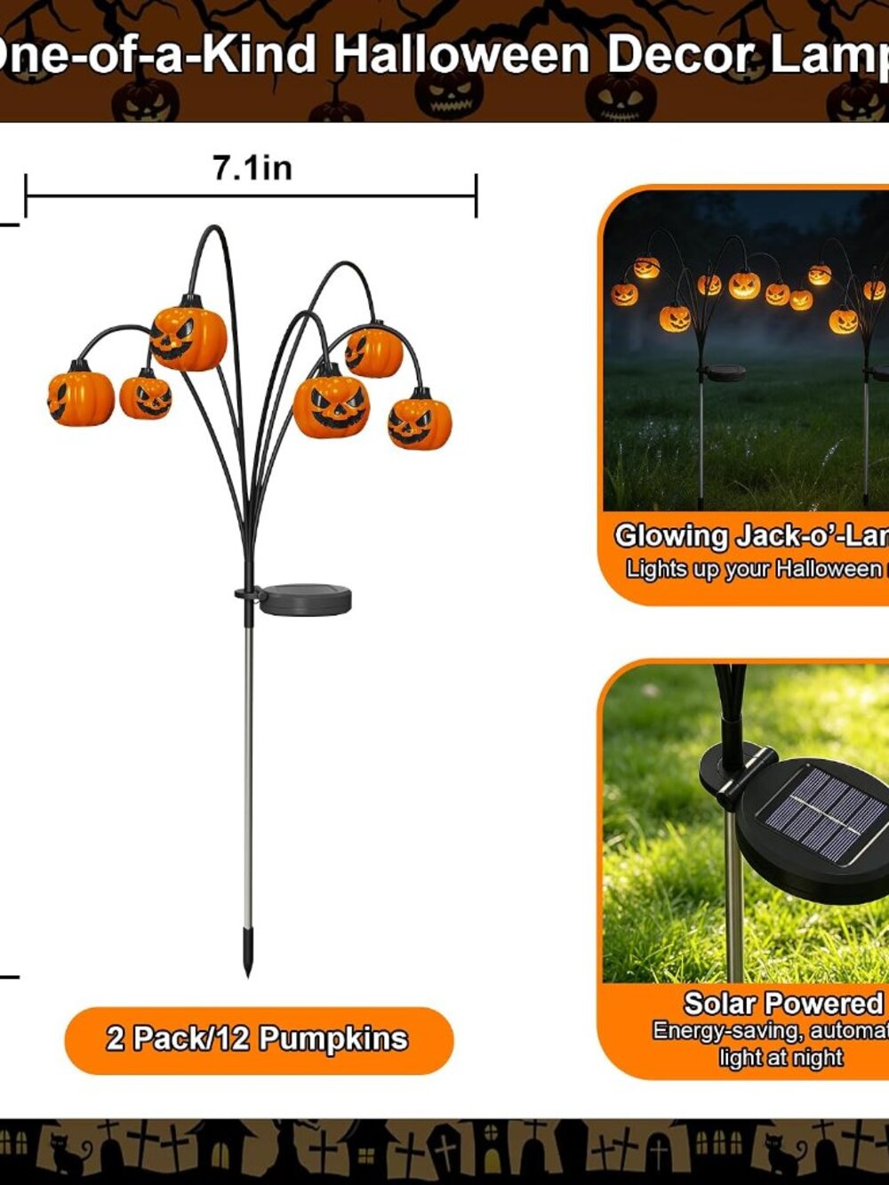 2 Pack Solar Halloween Lights Outdoor Decorations, Fall Pumpkin Lanterns - Picture 7 of 8